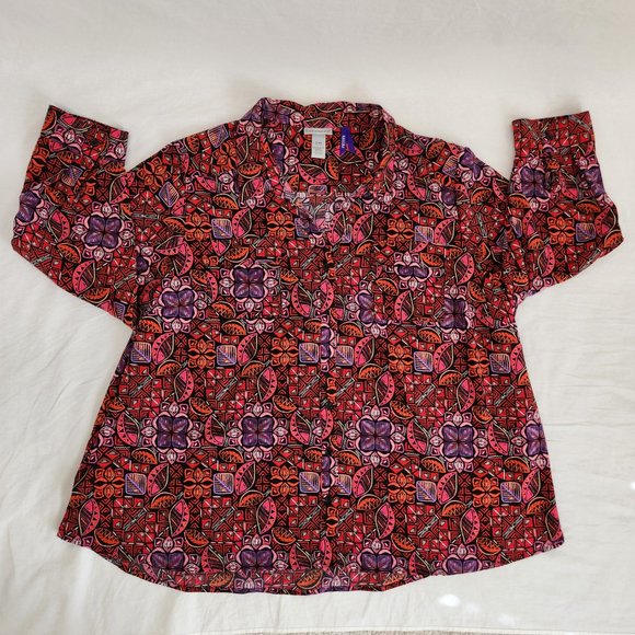 CATHERINES Multicolor AbstractPrint Full Button Down Shirt PLUS PETITE Size 3XWP - Picture 6 of 14